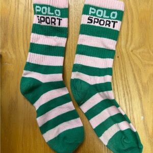 Big kids Polo by Ralph Lauren Green and Pink Striped Socks
